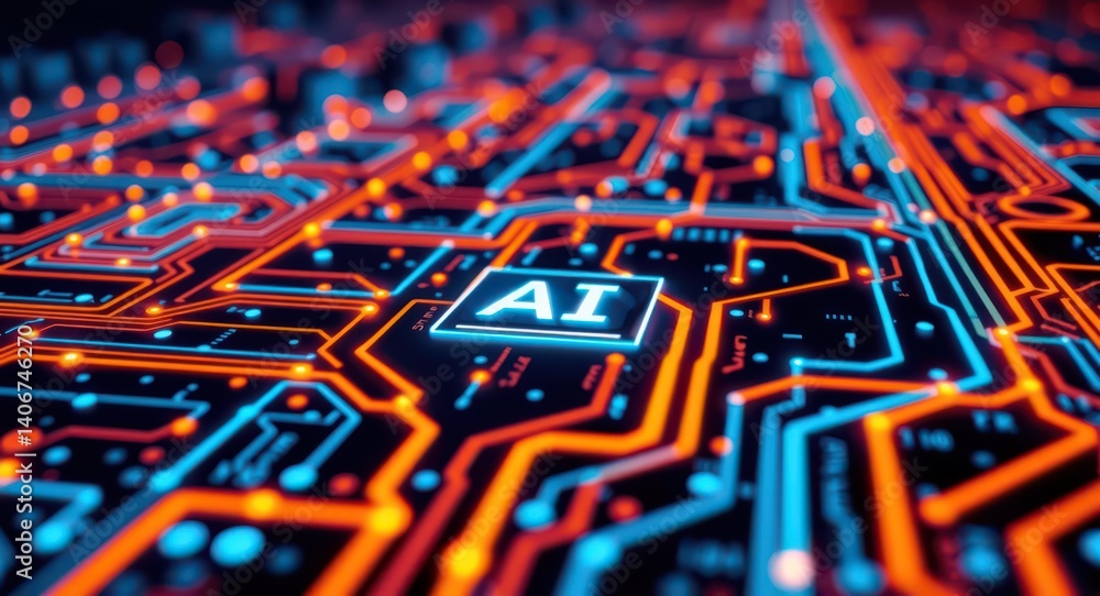 Poster ai artificial intelligence technology circuit board futuristic innovation digital background network