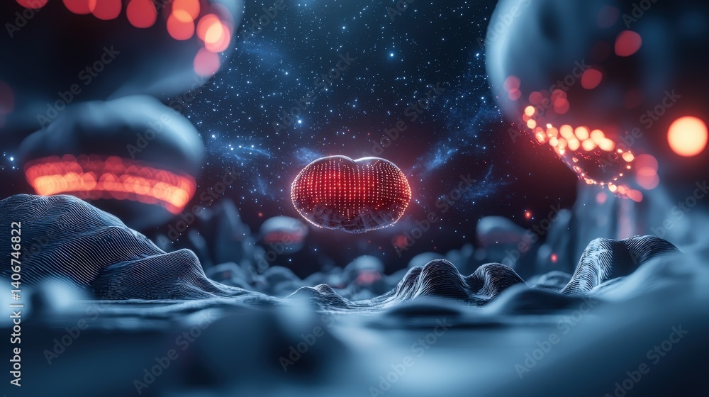 Poster exploring quantum particles deep space digital art sci-fi environment abstract viewpoint science and