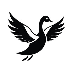 Flying Duck Silhouette Black and White Illustration