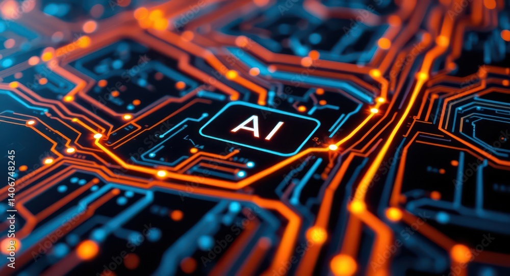 Poster ai artificial intelligence circuit board technology background concept for future innovation