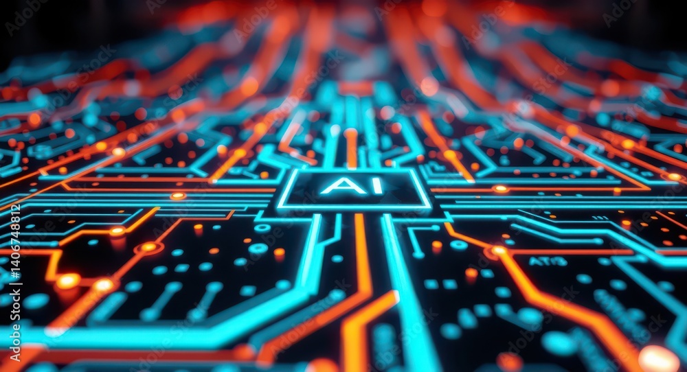 Poster ai artificial intelligence circuit board technology background digital future concept design