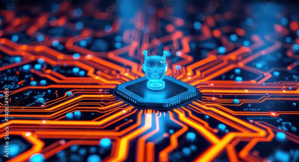 Poster ai artificial intelligence chip processor technology futuristic circuit board system design