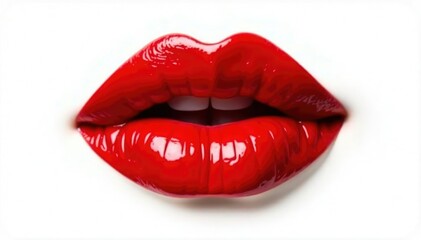 Close-up vibrant red lips isolated on pure white , photography, high resolution