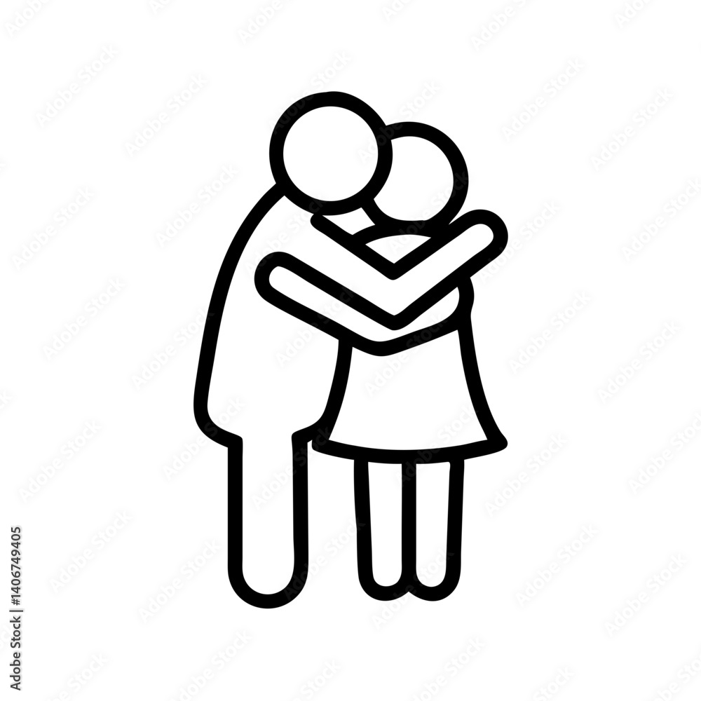 Poster icon of a couple hugging in a simple line style