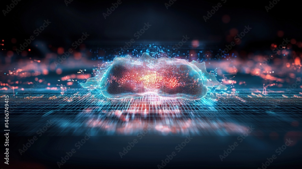 Poster dynamic visualization of digital cloud technology virtual environment abstract artwork futuristic pe