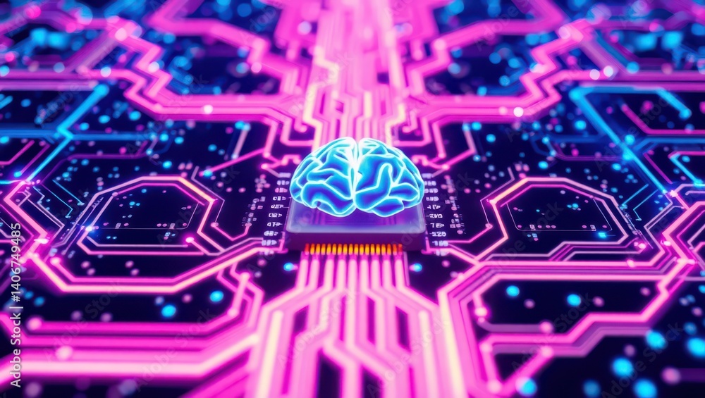 Poster artificial intelligence ai brain circuit board technology neural network deep learning concept image