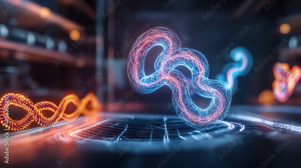 Poster dynamic digital energy patterns virtual space abstract visualization neon glow futuristic perspectiv