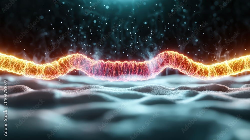 Poster dynamic interaction of light and fluid waves in a digital science environment abstract art style cap