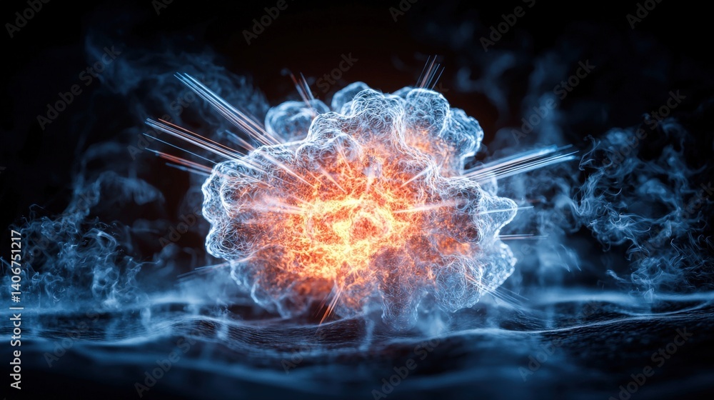Poster explosive action a stunning visual of a fireball erupting in a dark environment high-impact science 