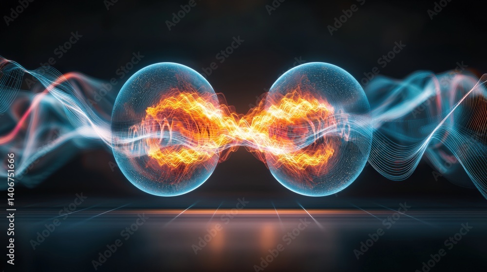 Poster dynamic fusion of energy exploring vortex waves and fire elements in a futuristic environment