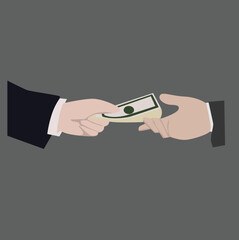 hands give and take money. Payment and shopping, 