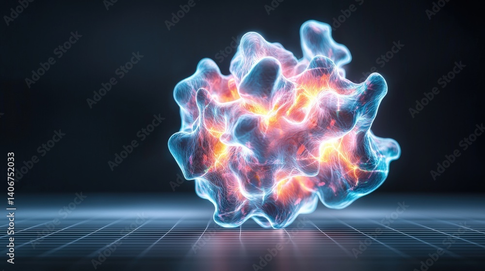 Poster dynamic energy visualization of molecular structure in a high-tech environment abstract science conc