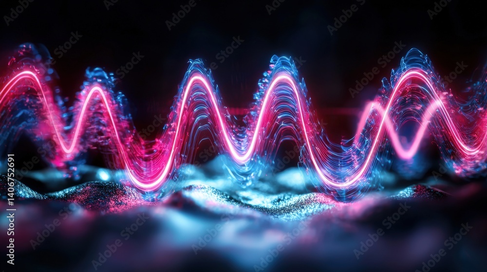 Poster dynamic sound waves visualization abstract digital art high-tech environment colorful design modern 