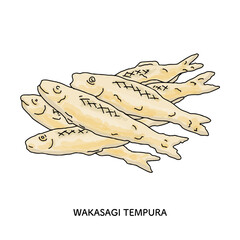 山梨名物　ワカサギの天ぷらのイラスト