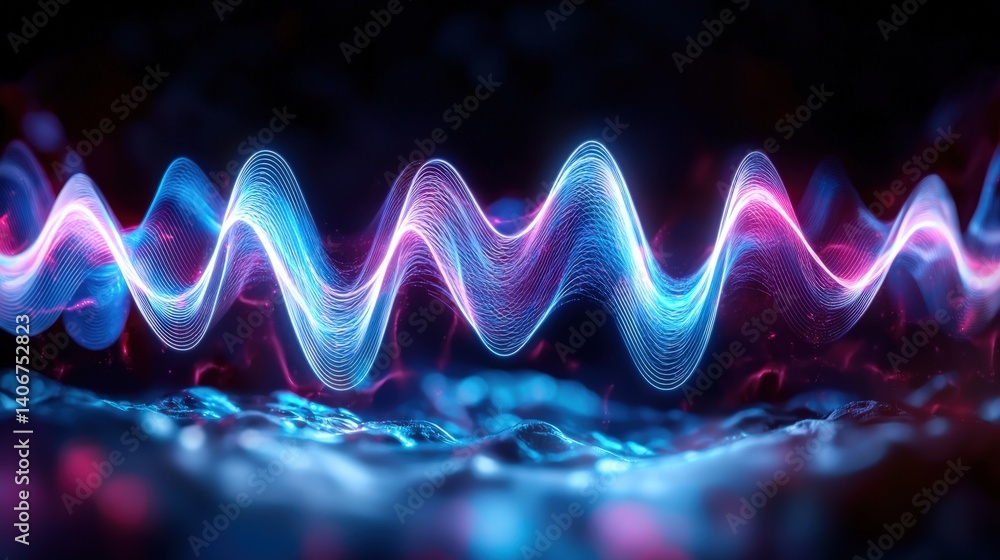 Poster dynamic sound waves visualization abstract digital art colorful background modern technology close-u