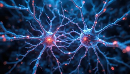 Obraz premium Microscopic Neural Network: Glowing Synaptic Connections