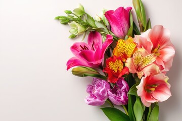 Happy mothers day composition. Flowers on white background. Studio shot.