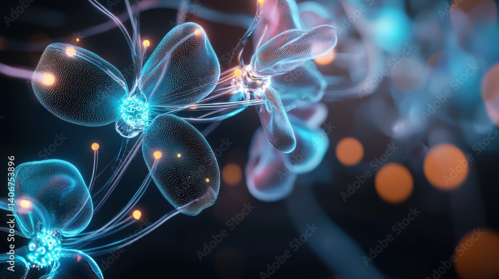 Poster captivating microscopic view of vibrant biological structures science laboratory digital art abstrac