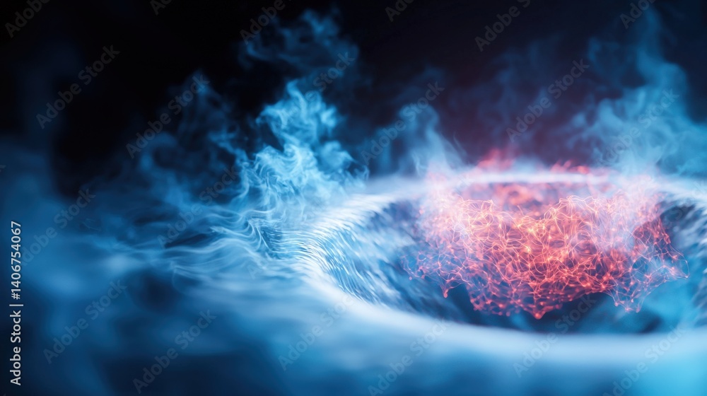 Poster explosive energy release abstract space digital illustration ethereal environment close-up view conc