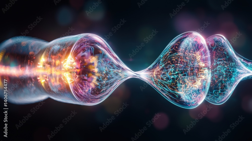 Poster dynamic energy flow visualization in quantum physics digital artwork futuristic environment abstract