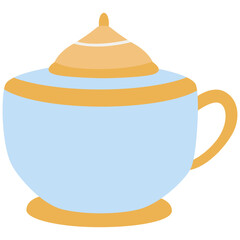 Flat vector illustration of a ceramic teapot with a lid and handle. Ideal for food, drink, kitchenware, or beverage-themed projects in digital or print design.