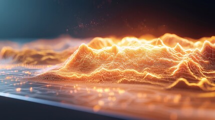 Dynamic digital waveforms virtual space 3d visualization futuristic environment close-up view concept of data representation