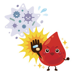 病気を薬剤で治療して元気になる血液のキャラクターイラスト