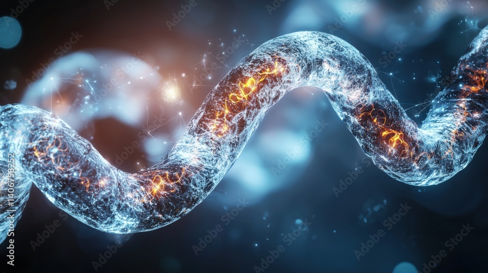 Poster dynamic molecular structure laboratory setting scientific visualization digital environment abstract