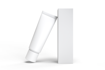 Realistic cardboard paper container packaging boxes with white cosmetic tube mockups isolated on background. Design template for toothpaste, cream, shampoo, gel, skin care, healthcare presentation