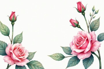 Delicate watercolor roses, leaves, and buds in soft pastel hues , repeat, fabric