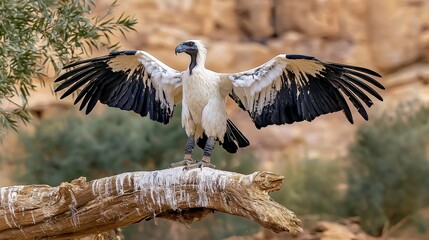 Majestic vulture spreading wings desert habitat wildlife photography natural environment close-up avian conservation