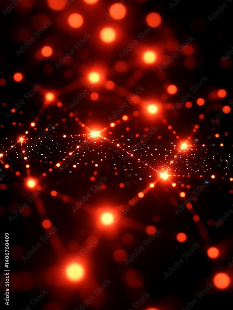 Poster connected digital network: a mesmerizing close-up of a digitally rendered network of interconnected 