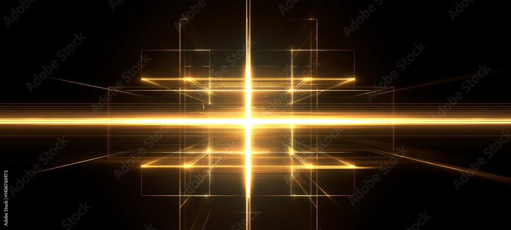 Poster an artistic depiction of a circuit machine, where thin golden circuit traces glow softly against a d