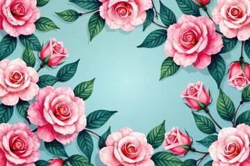 Delicate watercolor roses & leaves, repeating pattern , background, watercolor, repeat