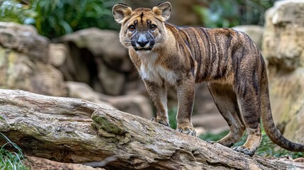 Fototapeta premium Wild tasmanian tiger striding through its habitat scenic natural environment captivating wildlife photography