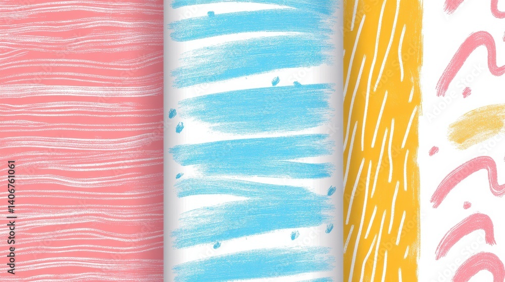 Poster set of fun colorful line doodle seamless pattern. creative minimalist style art background collectio