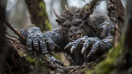 Fototapeta premium Mysterious creature encountering its prey in dark forest fantasy wildlife photography eerie setting close-up view