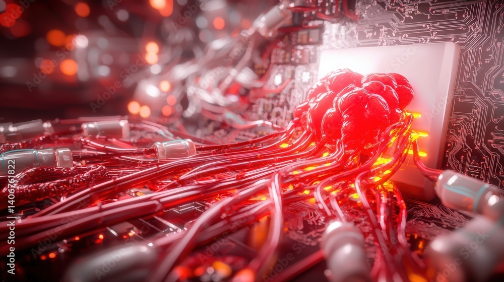 Poster dynamic circuit connections digital realm abstract image futuristic environment close-up view techno