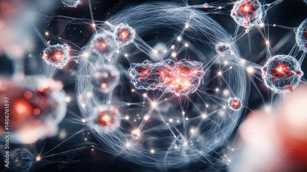 Poster exploring molecular interactions laboratory digital art scientific environment abstract viewpoint cu