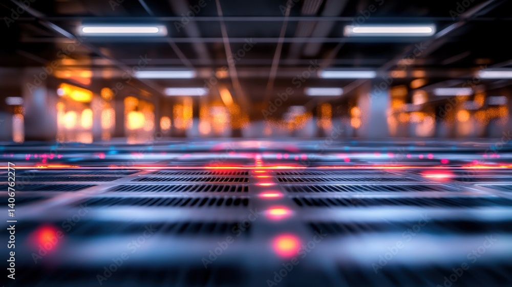 Aufkleber illuminated network infrastructure data center technology urban environment low angle digital innova