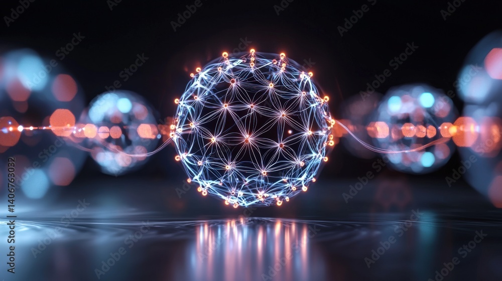 Poster dynamic quantum network visualization digital space graphic design dark environment abstract concept