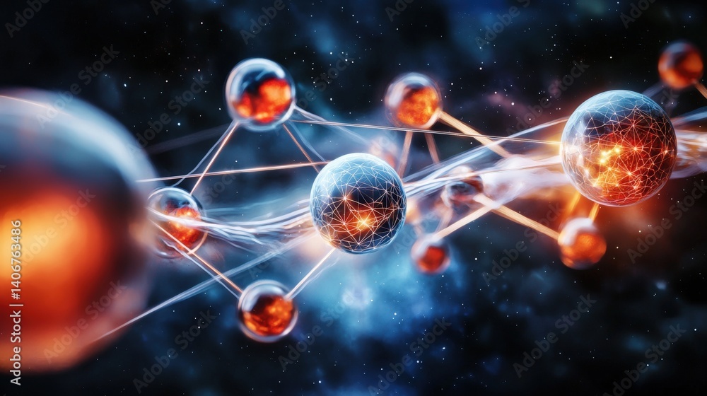 Poster dynamic molecular interaction abstract environment digital art space concept 3d visualization for sc
