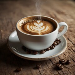 Fototapeta premium Hot coffee latte with latte art milk foam in cup mug
