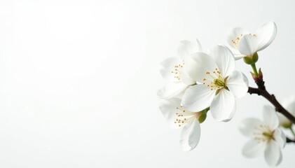 Delicate white blossoms against pure white background, delicate, close-up, spring