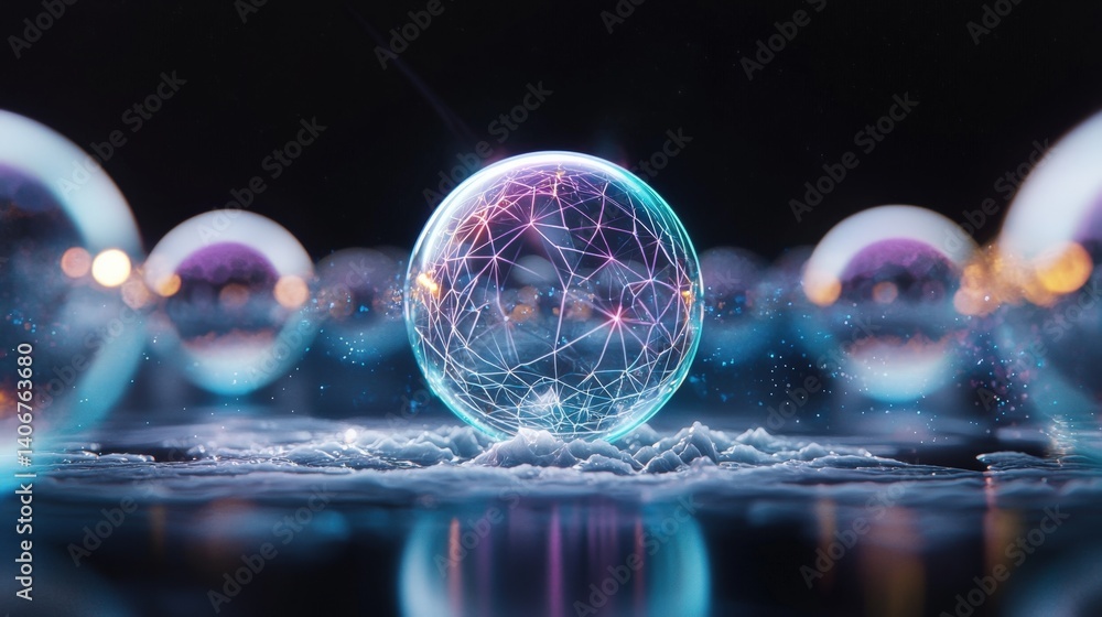 Poster digital sphere connection event virtual space 3d visualization futuristic environment close-up techn