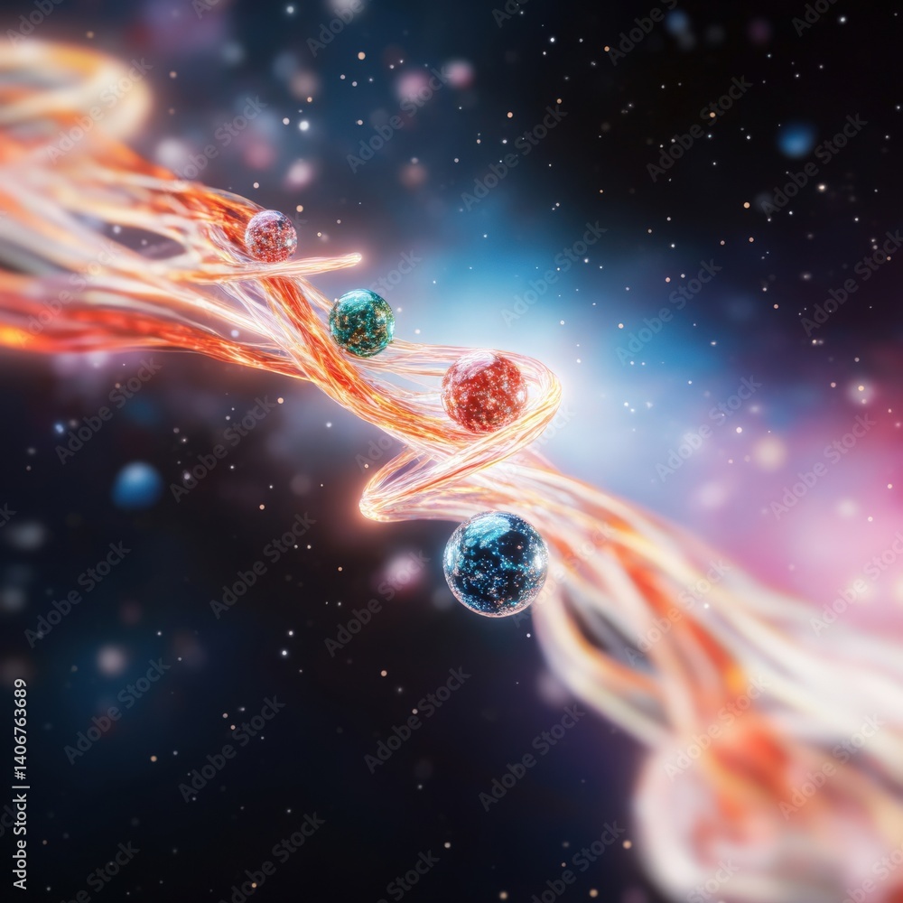 Poster cosmic energy flow celestial spheres and twisting vortex digital art environment abstract viewpoint 