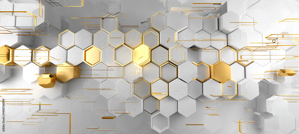 Poster abstract white background with hexagon shape and digital technology concept white background