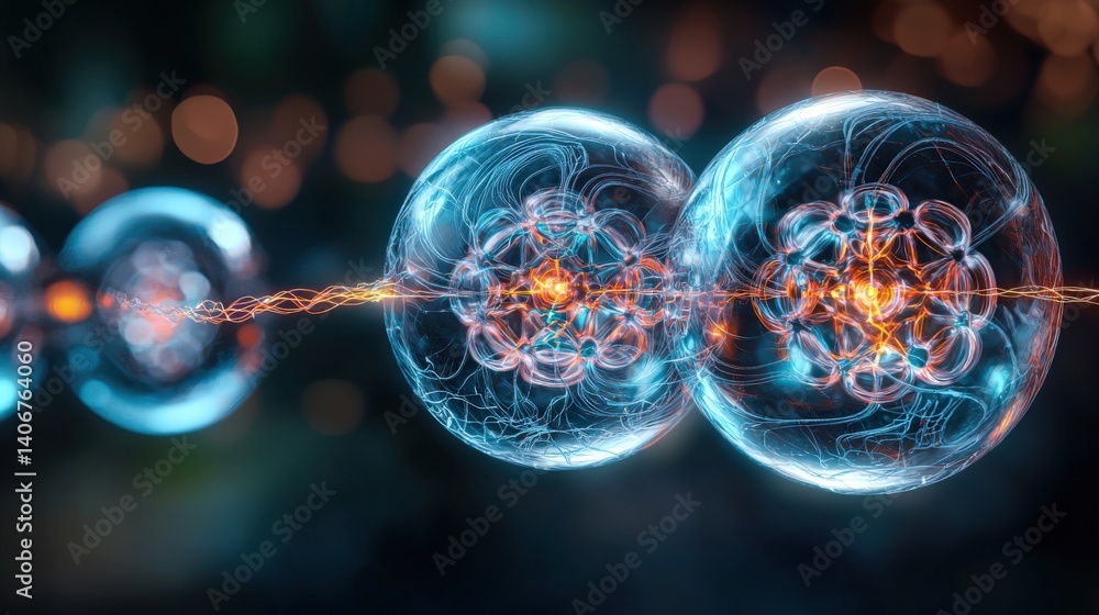Aufkleber dynamic interaction of energy and matter in atomic structures laboratory setting scientific visualiz