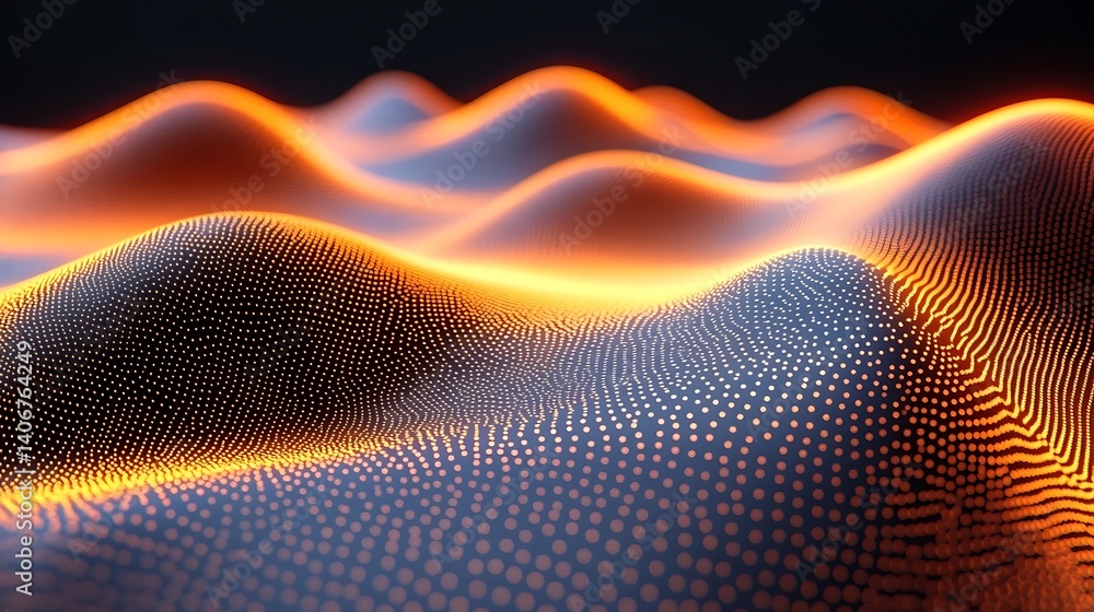 Poster abstract digital landscape: a mesmerizing abstract landscape, illuminated by a warm, golden glow, sh