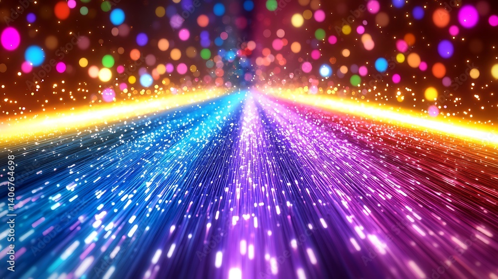 Poster rainbow light tunnel: a vibrant and dynamic tunnel of light, radiating in a spectrum of colors, crea